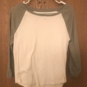 Olive green and cream baseball 3/4 sleeve shirt